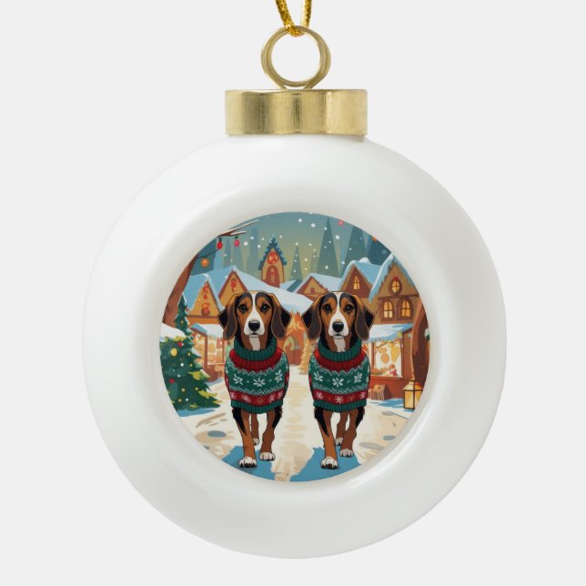 Afghan Hound Dogs Christmas Snow Holiday Ceramic Ball Christmas Ornament (Front)