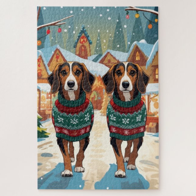 Afghan Hound Dogs Christmas Snow Holiday Jigsaw Puzzle (Vertical)