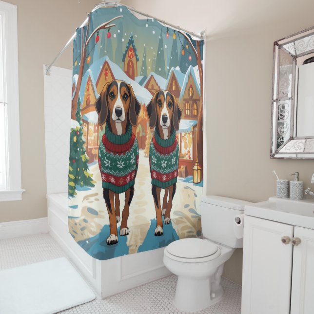 Afghan Hound Dogs Christmas Snow Holiday Shower Curtain (In Situ)