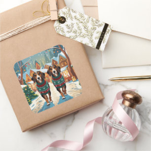 Afghan Hound Dogs Christmas Snow Holiday Square Sticker