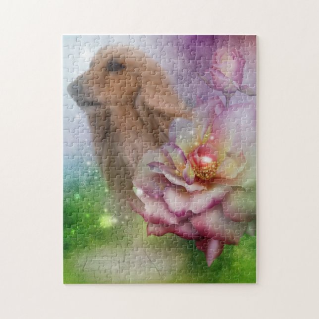 Afghan Hound Face Fantasy Flowers Dog Art Jigsaw Puzzle (Vertical)