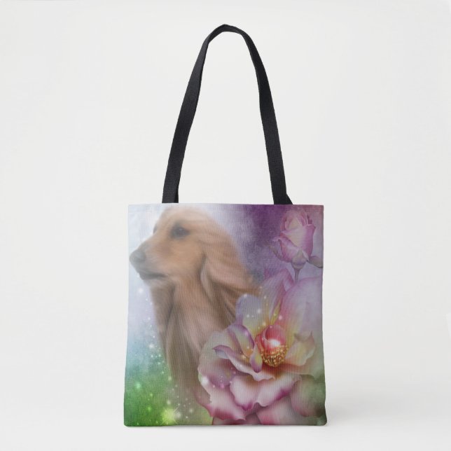 Afghan Hound Face Fantasy Flowers Dog Art  Tote Bag (Front)