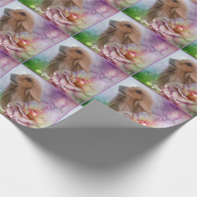 Afghan Hound Fantasy Flower Personalised Wrapping Paper (Corner)