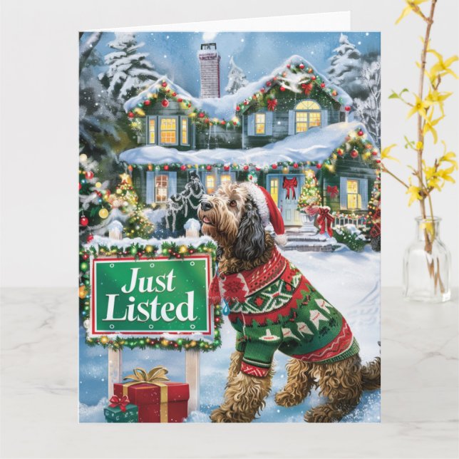 Afghan Hound Festive Humour Realtor Christmas Card (Yellow Flower)