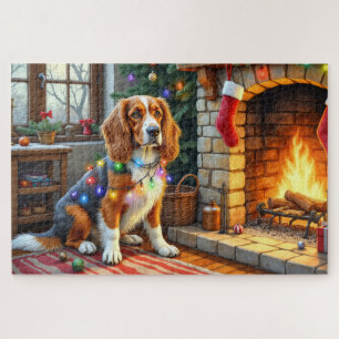 Afghan Hound Fireplace with Christmas Lights Jigsaw Puzzle
