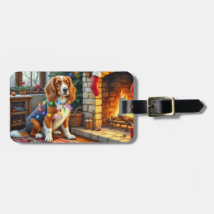 Afghan Hound Fireplace with Christmas Lights Luggage Tag
