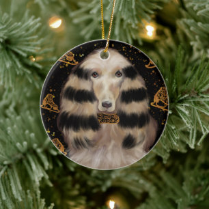 AFGHAN HOUND GOLD  CERAMIC TREE DECORATION