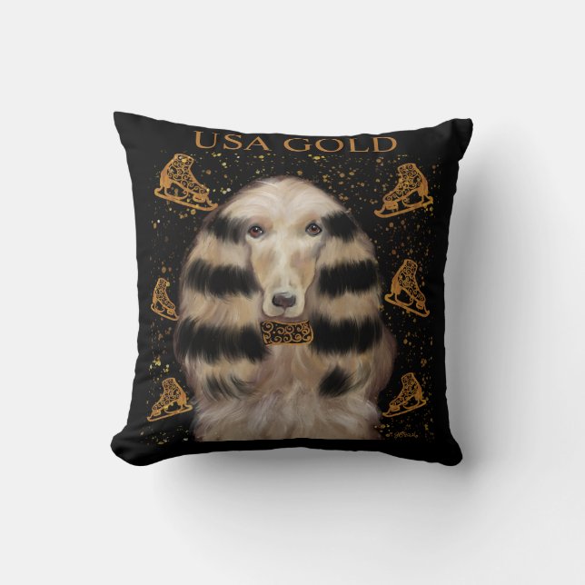 AFGHAN HOUND GOLD  CUSHION (Front)