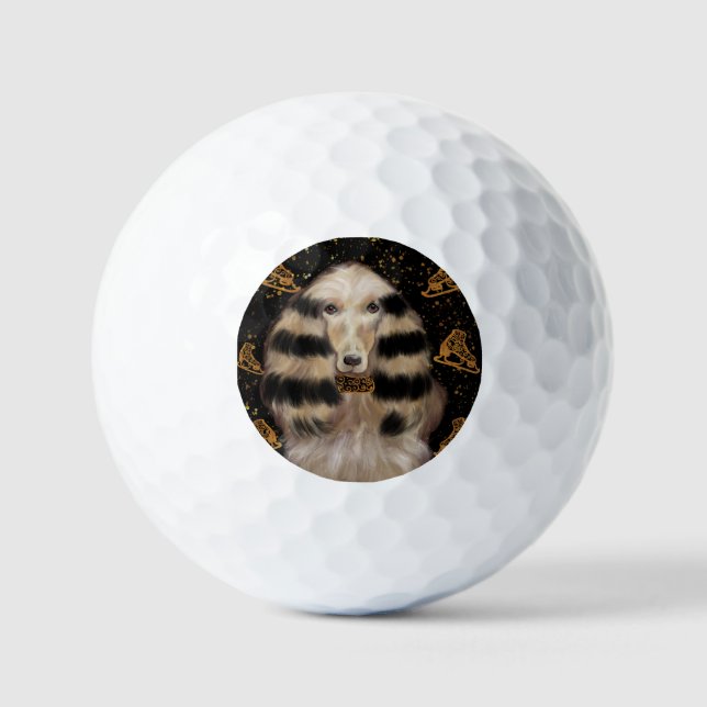 AFGHAN HOUND GOLD  GOLF BALLS (Front)
