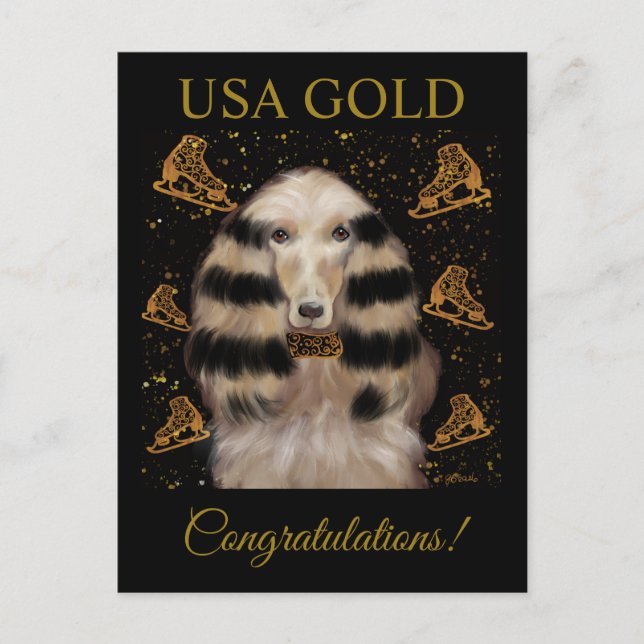 AFGHAN HOUND GOLD  POSTCARD (Front)