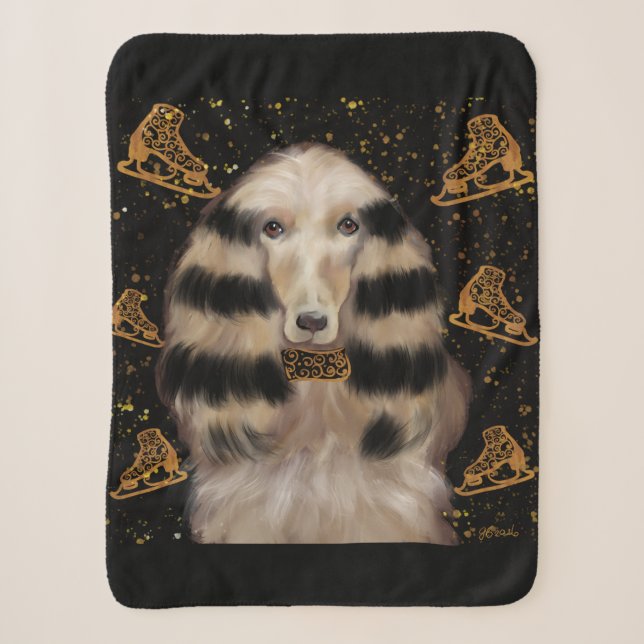 AFGHAN HOUND GOLD  SHERPA BLANKET (Front)