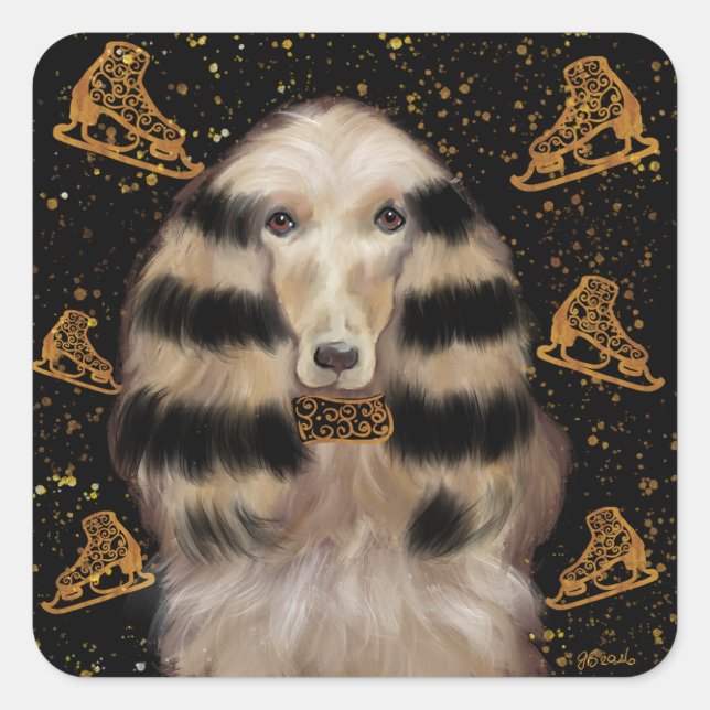 AFGHAN HOUND GOLD  SQUARE STICKER (Front)