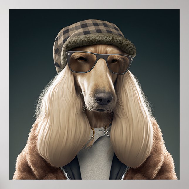 Afghan Hound Hipster Dog Poster (Front)
