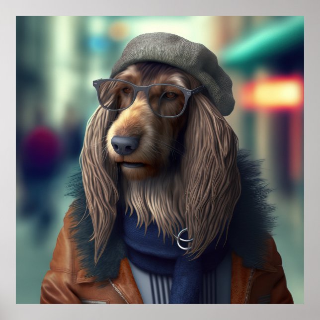 Afghan Hound Hipster Dog Poster (Front)