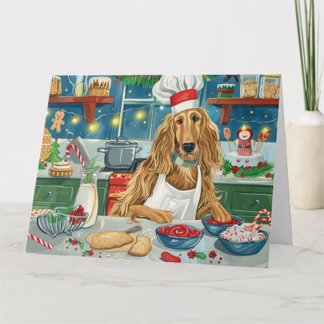 Afghan Hound Holiday Baking: Festive Christmas Card (Front)