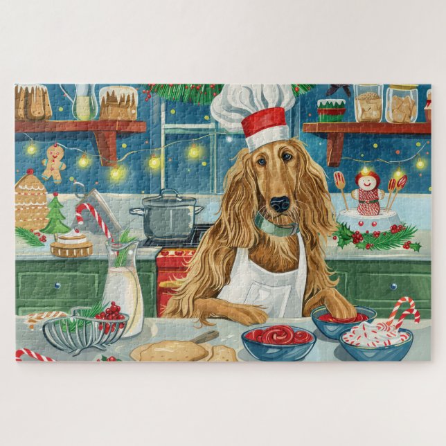Afghan Hound Holiday Baking: Festive Christmas Jigsaw Puzzle (Horizontal)