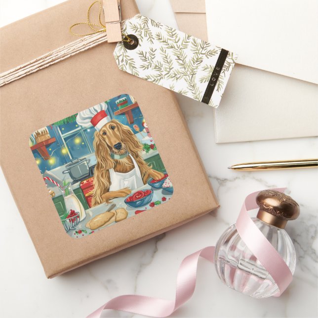 Afghan Hound Holiday Baking: Festive Christmas Square Sticker (Gifting)