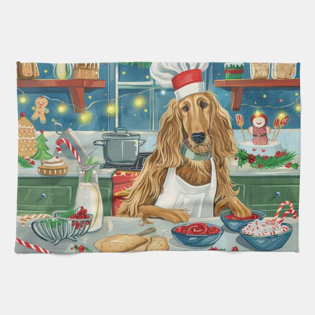 Afghan Hound Holiday Baking: Festive Christmas Tea Towel (Horizontal)