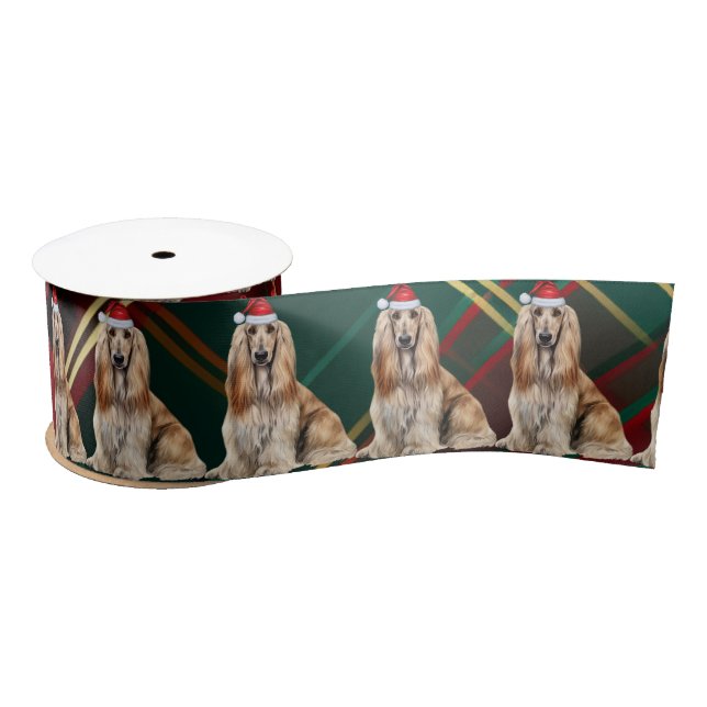 Afghan Hound Holiday Plaid Funny Dog Christmas Satin Ribbon (Spool)