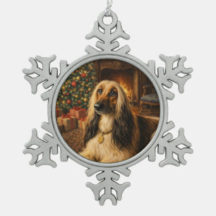 Afghan Hound Holiday Snowflake Pewter Christmas Ornament