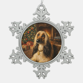 Afghan Hound Holiday  Snowflake Pewter Christmas Ornament