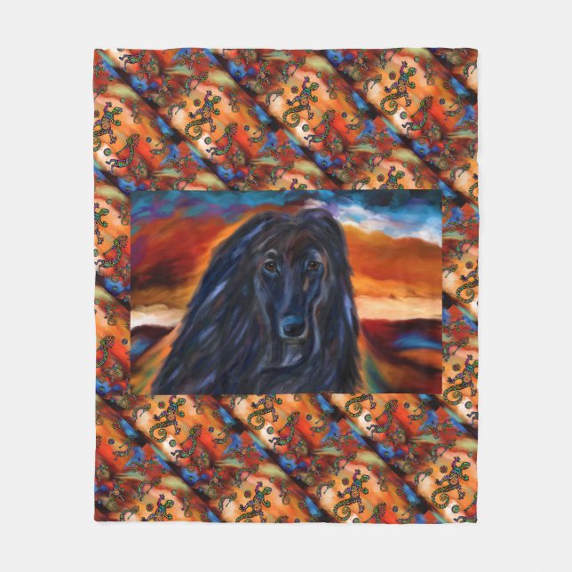 Afghan Hound Kokopelli Art Painting   Fleece Blanket (Front)