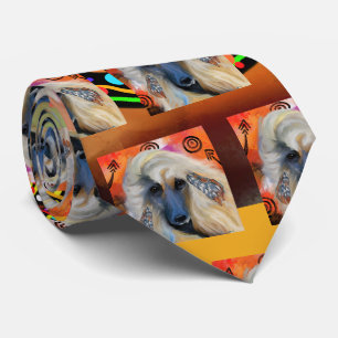 Afghan Hound Kokopelli Art Painting Tie