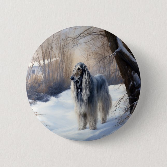 Afghan Hound Let It Snow Christmas  6 Cm Round Badge (Front)
