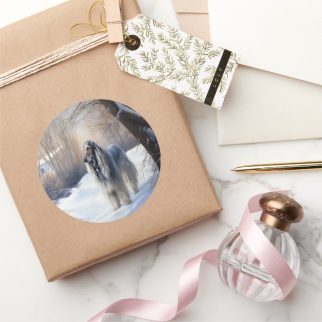 Afghan Hound Let It Snow Christmas  Classic Round Sticker (Gifting)
