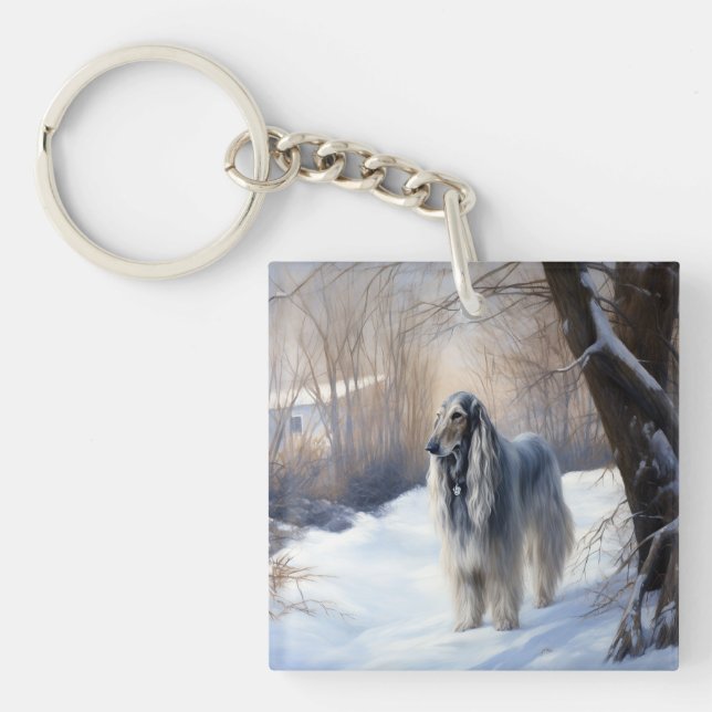 Afghan Hound Let It Snow Christmas  Key Ring (Front)