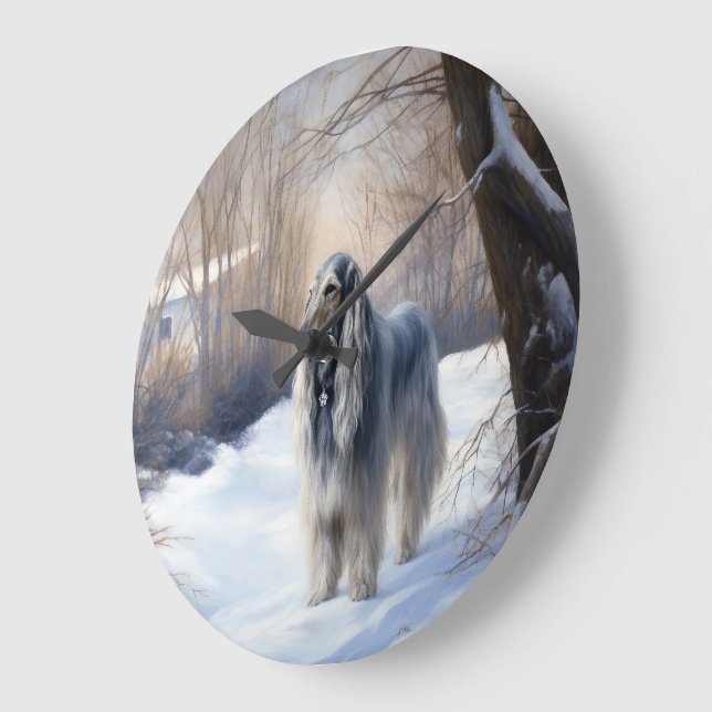 Afghan Hound Let It Snow Christmas  Large Clock (Angle)