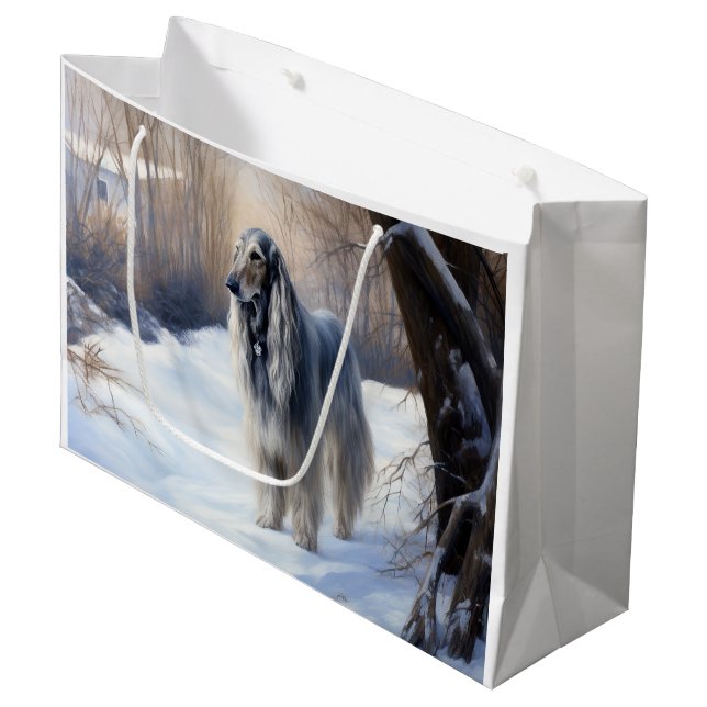 Afghan Hound Let It Snow Christmas  Large Gift Bag (Front Angled)