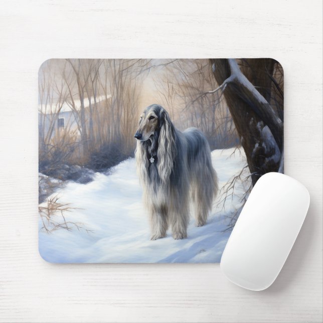 Afghan Hound Let It Snow Christmas  Mouse Mat (With Mouse)