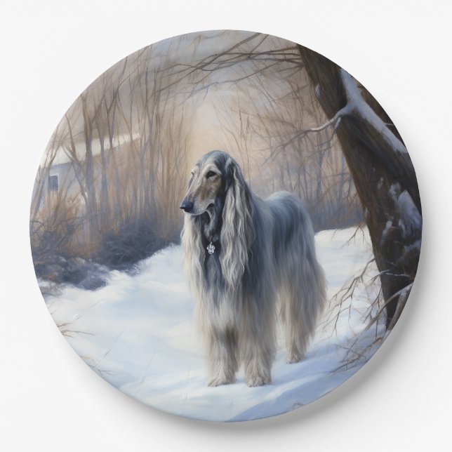 Afghan Hound Let It Snow Christmas  Paper Plate (Front)