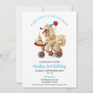 Afghan Hound on Bike with Cake 2nd Birthday Party Invitation