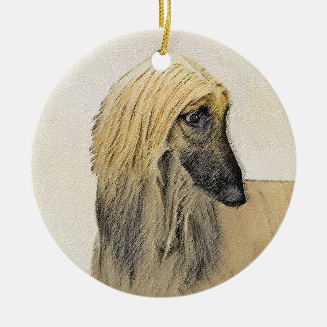 Afghan Hound Painting - Cute Original Dog Art Ceramic Tree Decoration (Front)