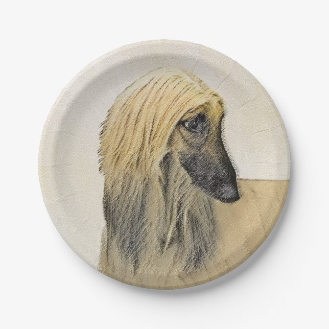 Afghan Hound Painting - Cute Original Dog Art Paper Plate (Front)