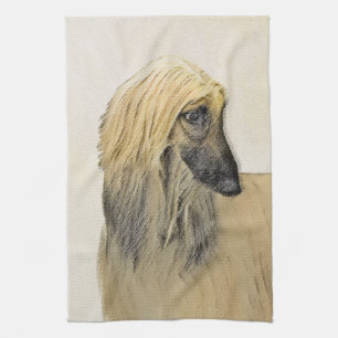Afghan Hound Painting - Cute Original Dog Art Tea Towel