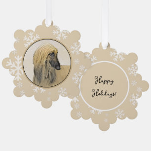 Afghan Hound Painting - Cute Original Dog Art Tree Decoration Card