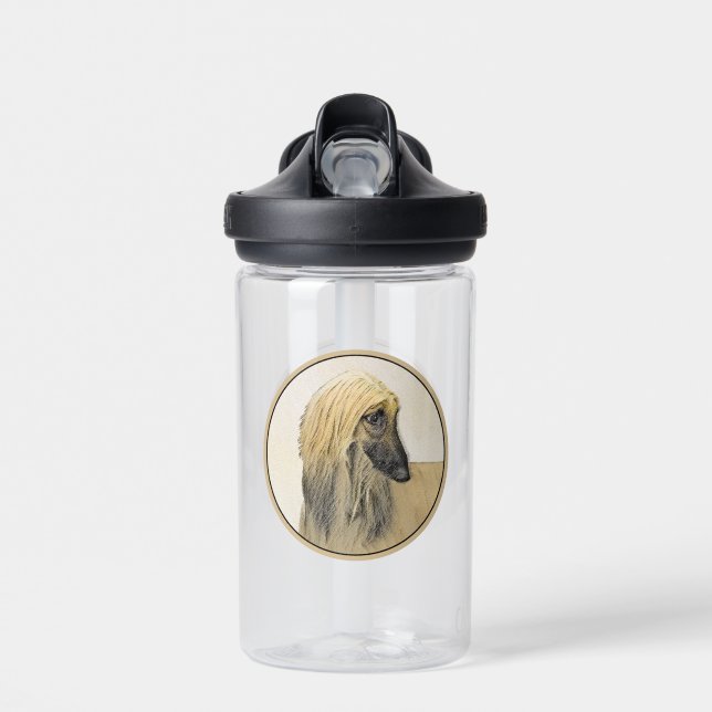 Afghan Hound Painting - Cute Original Dog Art Water Bottle (Front)