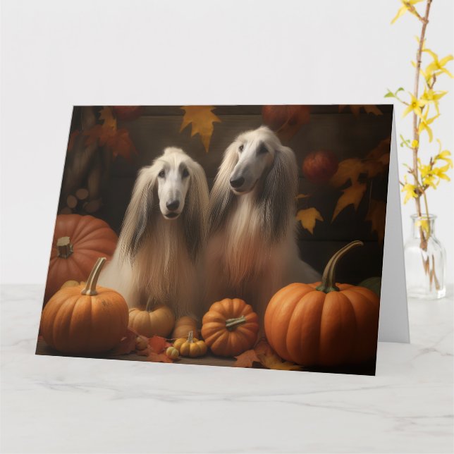 afghan hound Puppy Autumn Delight Pumpkin Card (Yellow Flower)