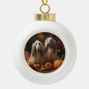 afghan hound Puppy Autumn Delight Pumpkin Ceramic Ball Christmas Ornament
