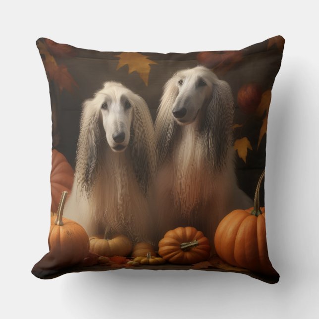 afghan hound Puppy Autumn Delight Pumpkin Cushion (Front)