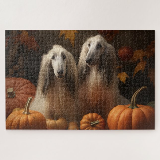 afghan hound Puppy Autumn Delight Pumpkin Jigsaw Puzzle (Horizontal)