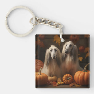 afghan hound Puppy Autumn Delight Pumpkin Key Ring