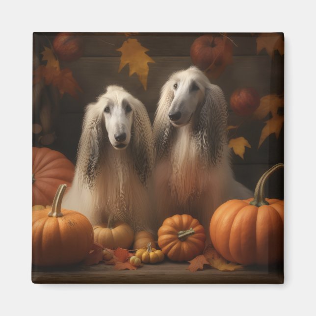 afghan hound Puppy Autumn Delight Pumpkin Magnet (Front)