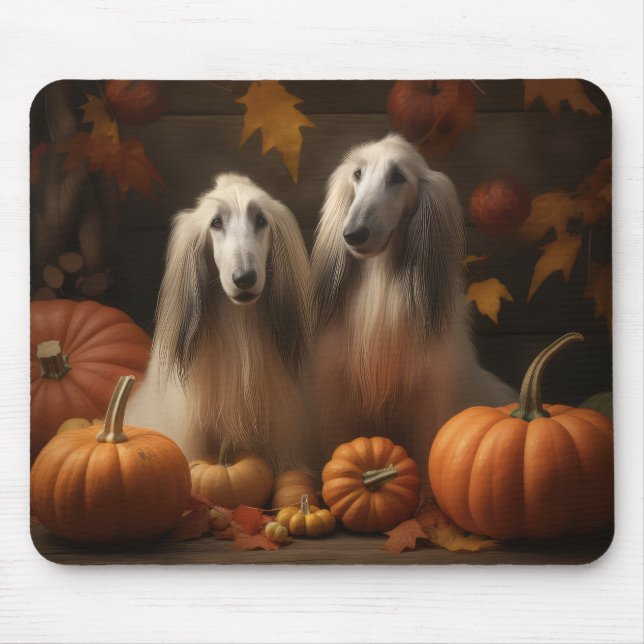 afghan hound Puppy Autumn Delight Pumpkin Mouse Mat (Front)