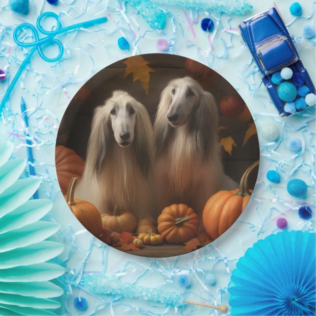 afghan hound Puppy Autumn Delight Pumpkin Paper Plate (Party)