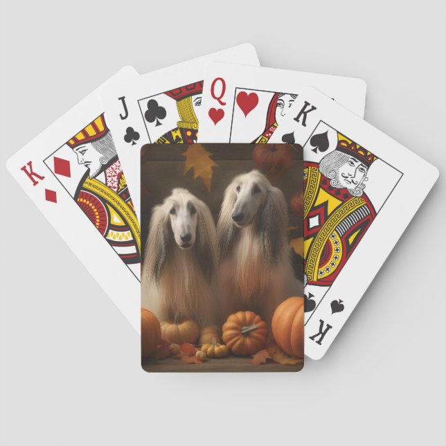 afghan hound Puppy Autumn Delight Pumpkin Playing Cards (Back)