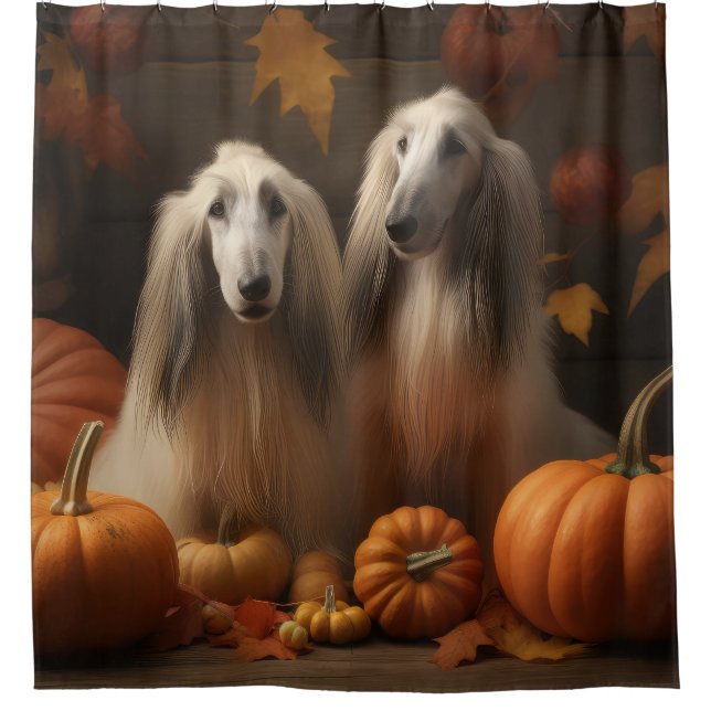 afghan hound Puppy Autumn Delight Pumpkin Shower Curtain (Front)